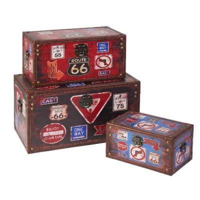 3 Pieces on way sign design route 66 storage box