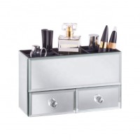 New Design Silver Mirrored Cosmetic 2 Drawers Make up Organizer Storage