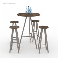 Retro style solid wood metal legs tall coffee shop tables and chairs set