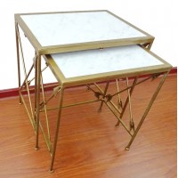 gold metal side end Table Coffee Table Marble set